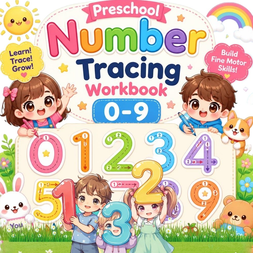 Preschool math number tracing activity pack workbook preview pages for kids handwriting practice