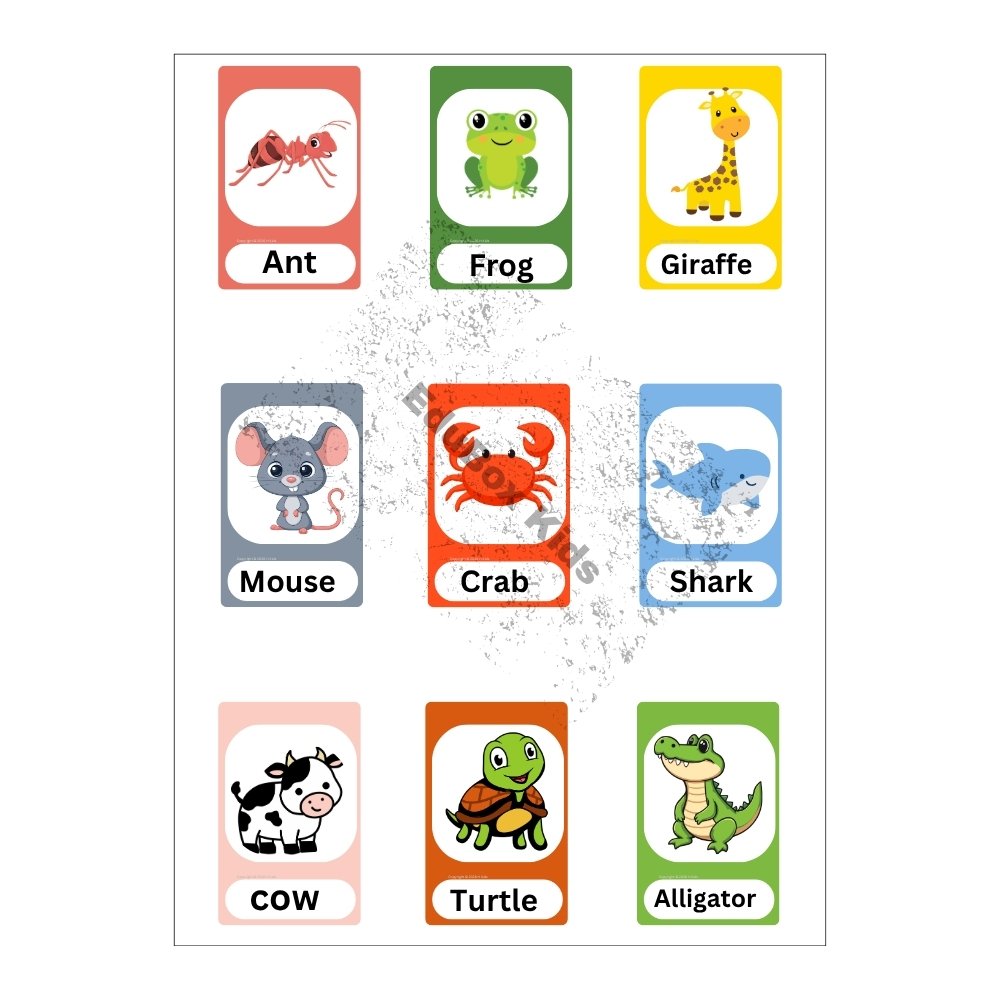 Printable Montessori animal flash cards with upper and lowercase ABC alphabet matching cards for toddler language centers
